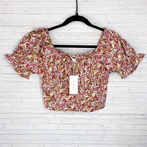 Sim & Sam Women's Cotton Ditsy Floral Crop Top Blouse Size Medium NWT MSRP $65